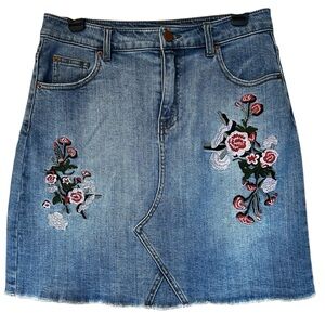 For the Republic Denim Floral Embroidered Miniskirt Sz 6 / 27 Blue